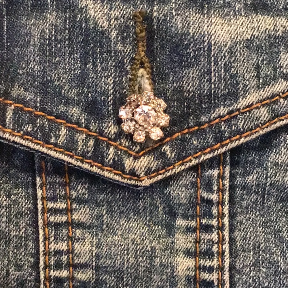 CRYSTAL POCKET BUTTONS JEAN JACKET WITH TWEED DETAILING - Picture 2 of 16